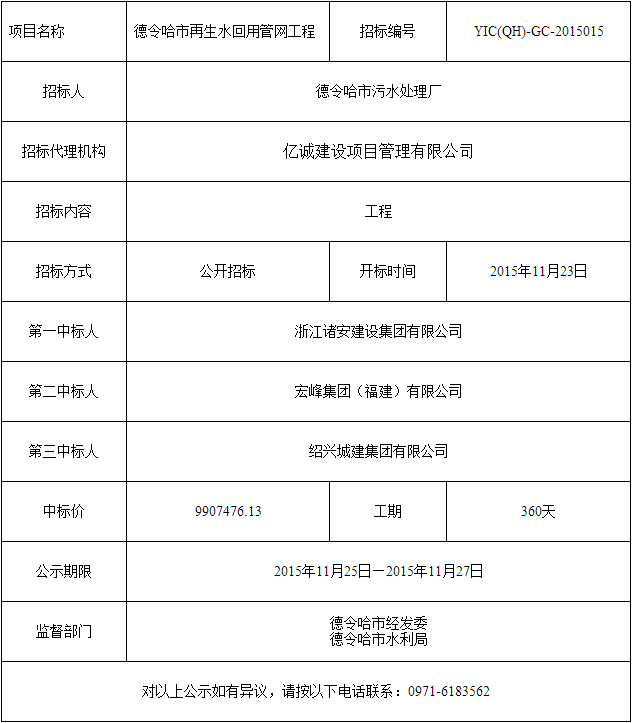 中标公告 中标公告