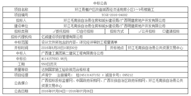 中标公告 中标公告