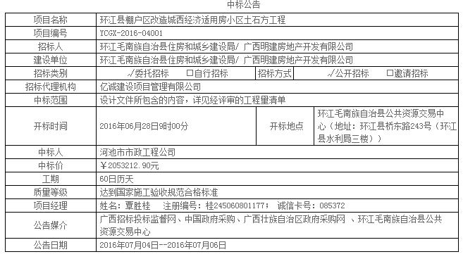 中标公告 中标公告