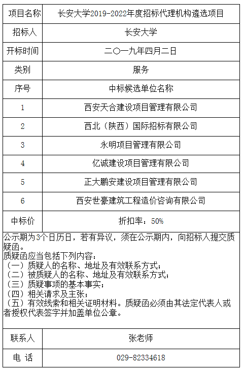 长安大学2019-2022年度招标代理机构遴选项目 长安大学2019-2022年度招标代理机构遴选项目