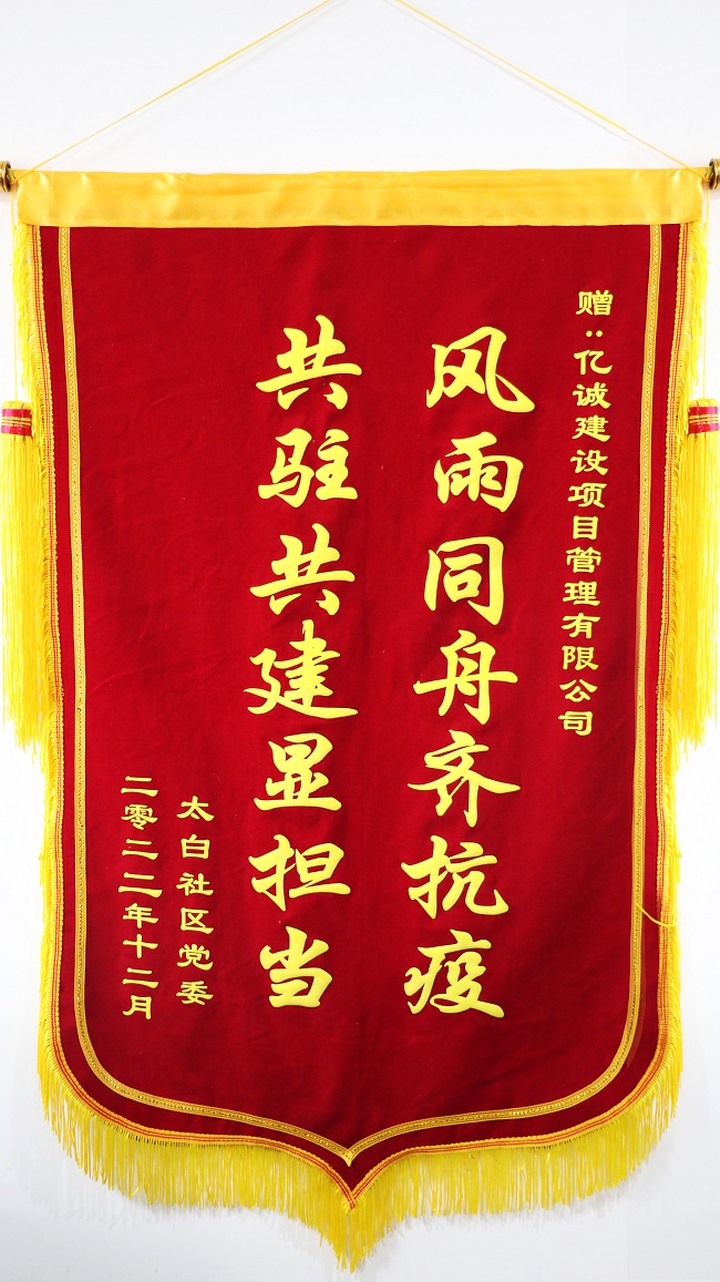 风雨同舟齐抗疫 共驻共建显担当—太白社区向亿诚公司赠送锦旗 风雨同舟齐抗疫 共驻共建显担当—太白社区向亿诚公司赠送锦旗